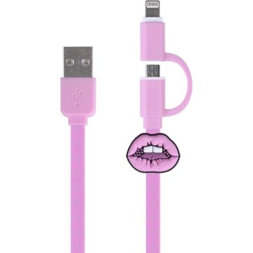 Kangaro K-58191006 Dresz 2v1 Micro-USB nabíjací kábel + Pin Lips Pink